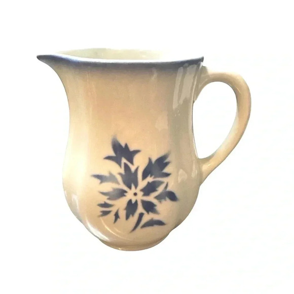Arabia Blue and White Ceramic Pitcher with Floral Thistle Design - Picture 1 of 4